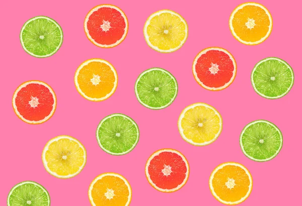 Top view of colorful orange fruit on pink pastel background.concepts ideas of fruit,vegetable.healthy eating lifestyle — 图库照片