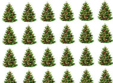 Christmas composition. Pattern made of coniferous tree branches on white background. Christmas, winter, new year concept. Flat lay, top view, square