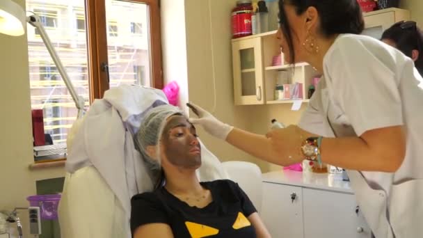 Beautician Checking Woman Skin Skincare Cosmetology Concept Close — Stock Video