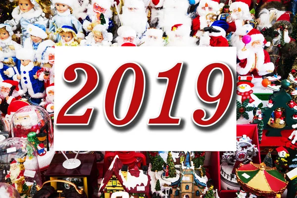2019 Navidad Año Nuevo Conceptos Invierno Diferentes Juguetes Navidad Santas — Foto de Stock