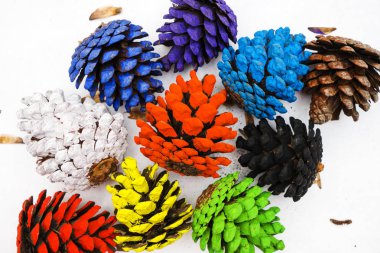 Set of colorful different Christmas cones isolated on white background