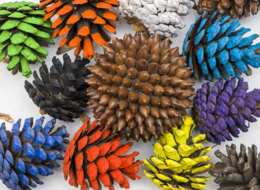 Set of colorful different Christmas cones isolated on white background