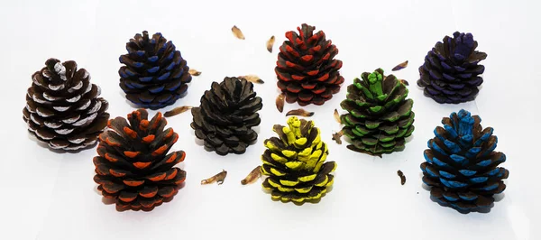 Set Colorful Different Christmas Cones Isolated White Background Christmas New — 스톡 사진