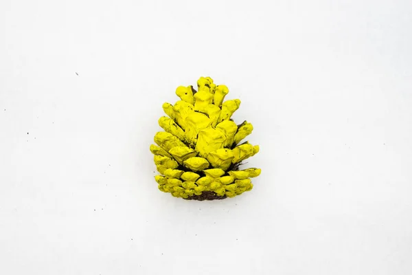 Christmas Decoration Yellow Pine Cone Isolated White Background Xmas Symbol — 스톡 사진