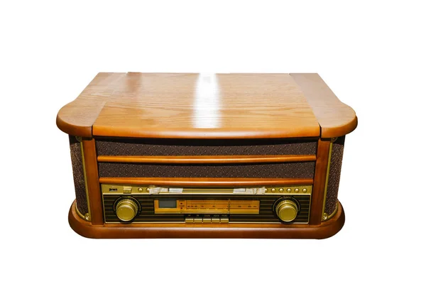 Vintage Stijl Retro Oude Grammofoon Radio Geïsoleerd Witte Achtergrond — Stockfoto