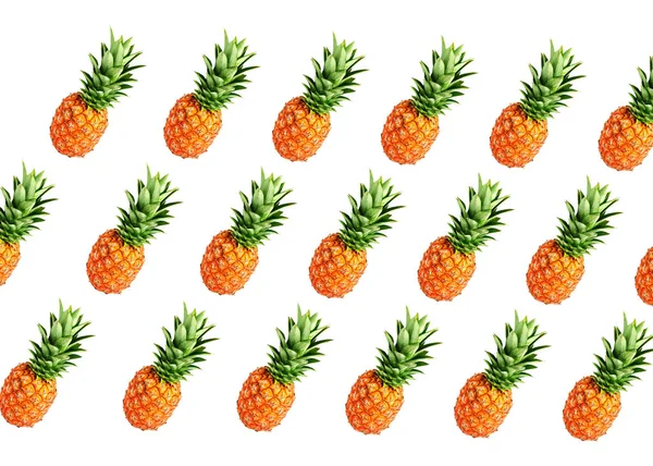 Set Colorato motivo di frutta di ananas fresco su sfondo bianco. Vista dall'alto. Piatto. Sfondo estivo — Foto Stock