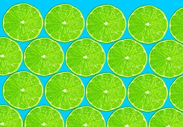 Fresh Slice Green Lemon Blue Background Texture — 스톡 사진