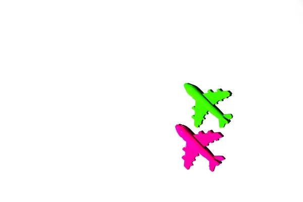 Plastik red and green airplane toy on white background — 스톡 사진