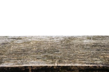 Beyaz arka plan üzerinde güzel doku boş kahverengi ahşap masa üst doku. Ürün ekranı oluşturmak veya anahtar görsel düzen.kırpma yolu tasarlamak için.