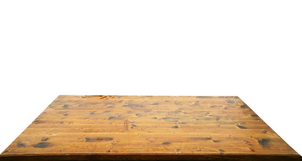Empty old brown wooden table top isolated on white background, used for display or montage your products — Stock Photo, Image