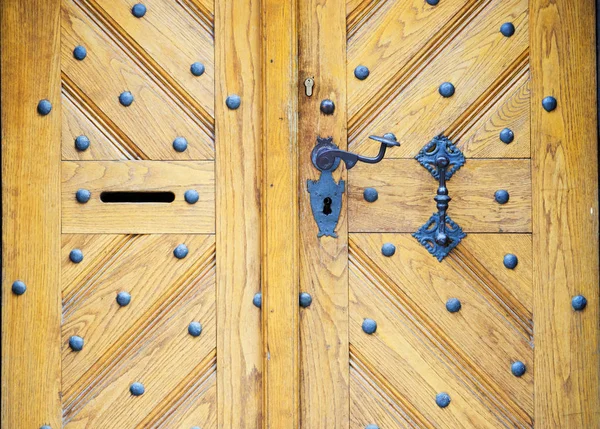 Alte braune Tür mit Eisengriff und Ornamenten in Prag, Tschechien. — Stockfoto