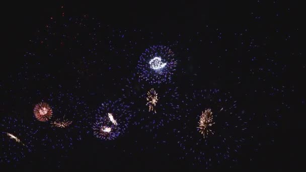 Bağımsızlık gününden önce Derin Kara Arkaplan 'da Havai fişek Festivali' nde Gerçek Havai fişekler — Stok video