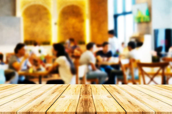 Empty Brown Wood Table Top Bar Blur Light Bokeh Cafe — Stock Photo, Image
