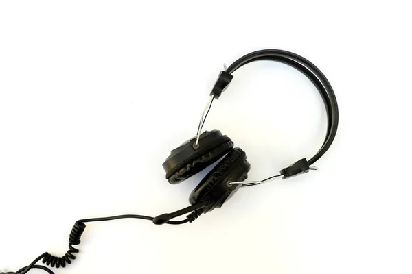 Black Stereo Headphones Microphone White Background — Stock Photo, Image
