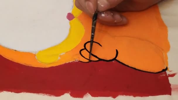 Man Hand Draws Paint Fabric Designer Clothes Tailor Animator Artist — Stock Video