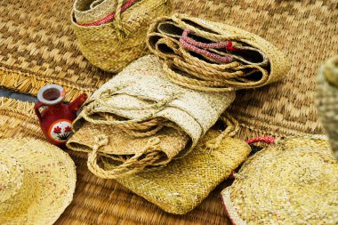 Oriental, Azerbaycan ulusal el yapımı hasır sepetler, kapatın.