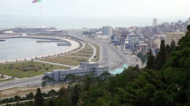 Bakü 'nün panoraması. Kuşbakışı görüntüden bak. Azerbaycan Cumhuriyeti.