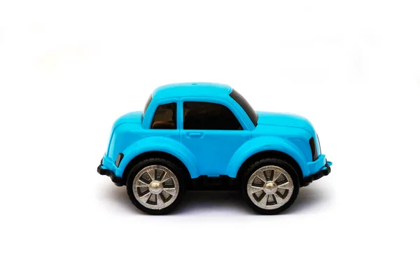 Children Toy Car Made Blue Plastic White Background — Stock Photo, Image