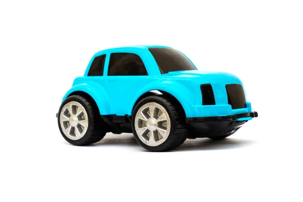 Children Toy Car Made Blue Plastic White Background — Stock Photo, Image