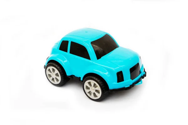 Children Toy Car Made Blue Plastic White Background — Stock Photo, Image