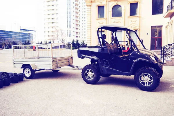 Black Atv Quad Bike Yard Close Toned — Stock Photo, Image