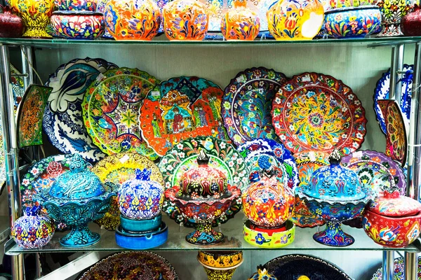 Multi Colorido Decorativo Turco Oriental Azerbaijanês Artigo Cerâmica Ornamental Nas — Fotografia de Stock