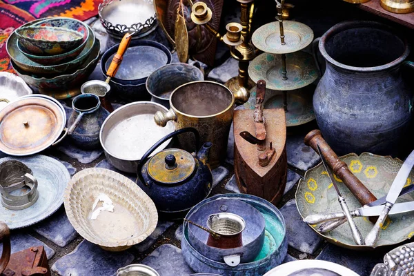Orientalne Tureckie Azerbejdżańskie Vintage Srebrne Ceramiczne Naczynia Żelaza Sprzedaż Stare — Zdjęcie stockowe