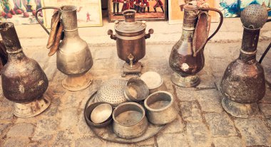 Oriental, Turkish, Azerbaycan, vintage, silver, seramik demir kaplar. Eski mutfak gereçleri, çaydanlıklar, kahve türkleri semaverler tabak kapları, tonlanmış