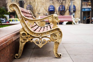 Şehir parkındaki ahşap bank. Ayarlanmış