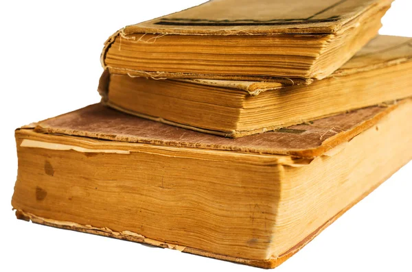 Montón Viejos Libros Antiguos Grandes Aislados Sobre Fondo Blanco Cerca —  Fotos de Stock