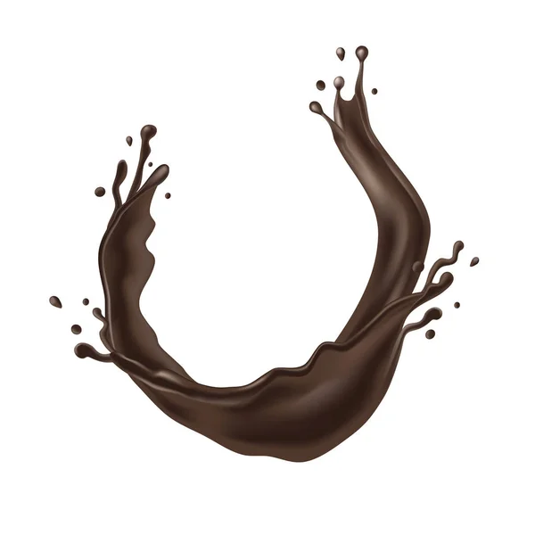 Splash του καφέ ζεστό καφέ ή σοκολάτα απομονώνονται σε λευκό φόντο — Διανυσματικό Αρχείο