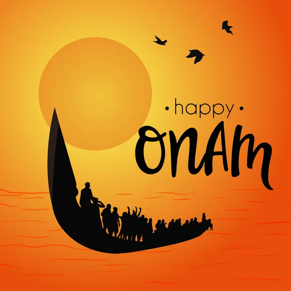 Barco en el río sobre fondo decorativo para el Festival del Sur de la India Onam . — Vector de stock