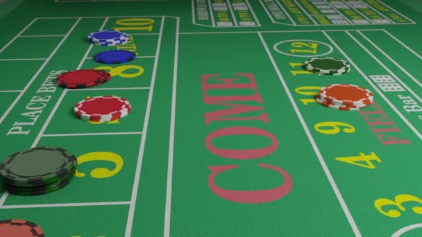 Dice Rolling Seven Craps Game Table Chips Animation — Stock Video