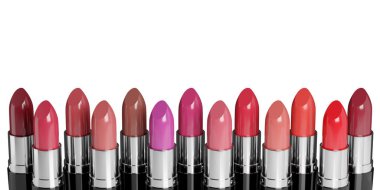 Color palette of various lipsticks isolated on white background. 3d illustration. clipart