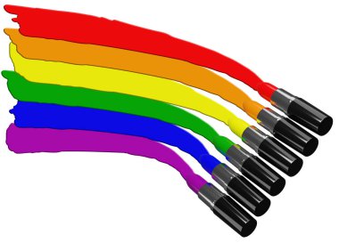 Rujlar beyaz arkaplanda izole edilmiş LGBT + gökkuşağı bayrağını çizer. 3d illüstrasyon.