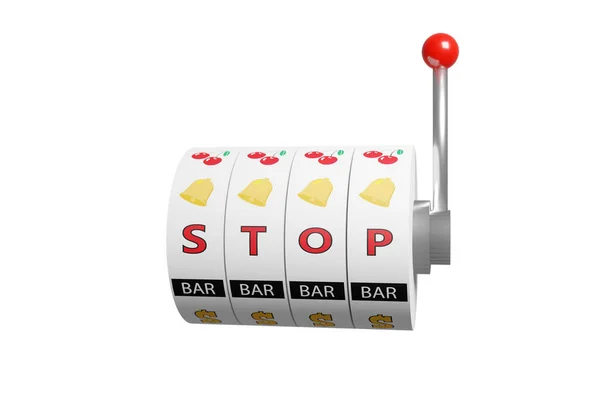 Egy Nyerőgép Kerekei Stop Szóval Szerencsejáték Függőség Koncepció Illusztráció — Stock Fotó