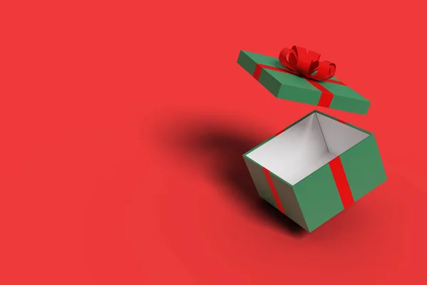 Grüne Geschenkschachtel Mit Roter Schleife Auf Rotem Hintergrund Illustration — Stockfoto