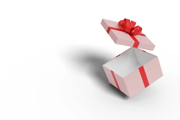 Rosafarbene Geschenkschachtel Mit Roter Schleife Auf Weißem Hintergrund Illustration — Stockfoto