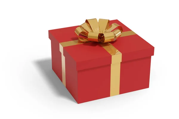 Red Gift Box Golden Bow Isolated White Background Illustration — Stock Photo, Image