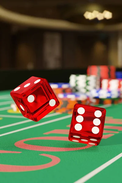 Close Dice Rolling Craps Table Gambling Concept Illustration — Stock Photo, Image