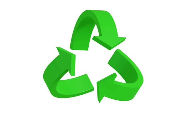 Green Recycling Symbol Three Dimensions Isolated White Background Illustration — Stock Photo, Image