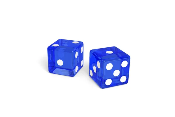 两只蓝色骰子在白色背景上隔离 3D说明 — 图库照片