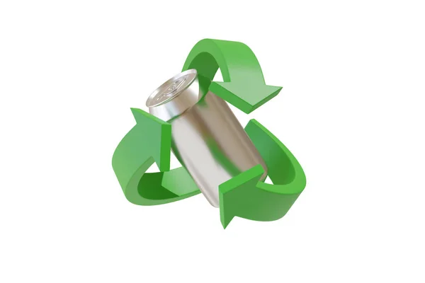 Natriumblik Omgeven Door Het Recycle Symbool Geïsoleerd Witte Achtergrond Illustratie — Stockfoto