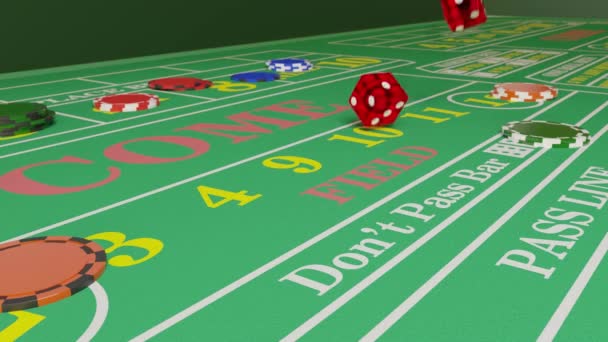 Dice Rolling Craps Game Table Chips Animation — Stock Video