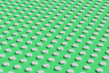 Yeşil arka planda beyaz haplar. 3d illüstrasyon.