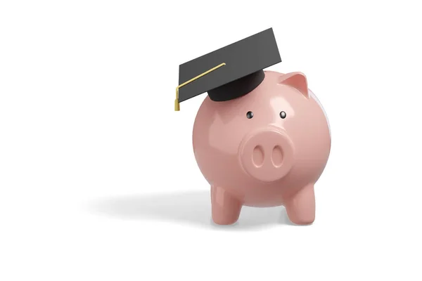 Piggy Bank Graduation Cap Isolated White Background Savings Concept Illustration — Stock Photo, Image