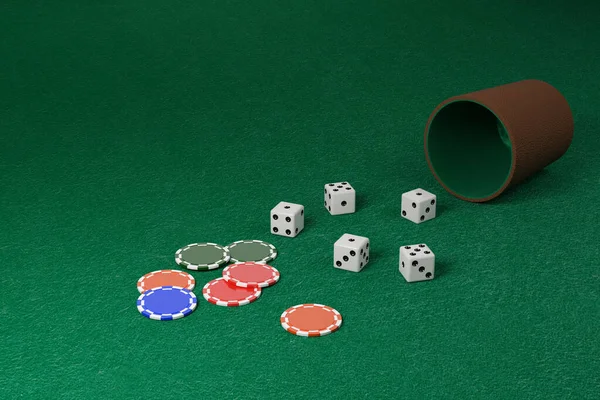 Dice Dice Cup Chips Green Cloth Illustration — Stock Photo, Image