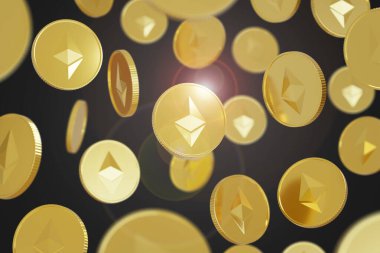 Havada yüzen halat sembollü sikkeler. 3d illüstrasyon.