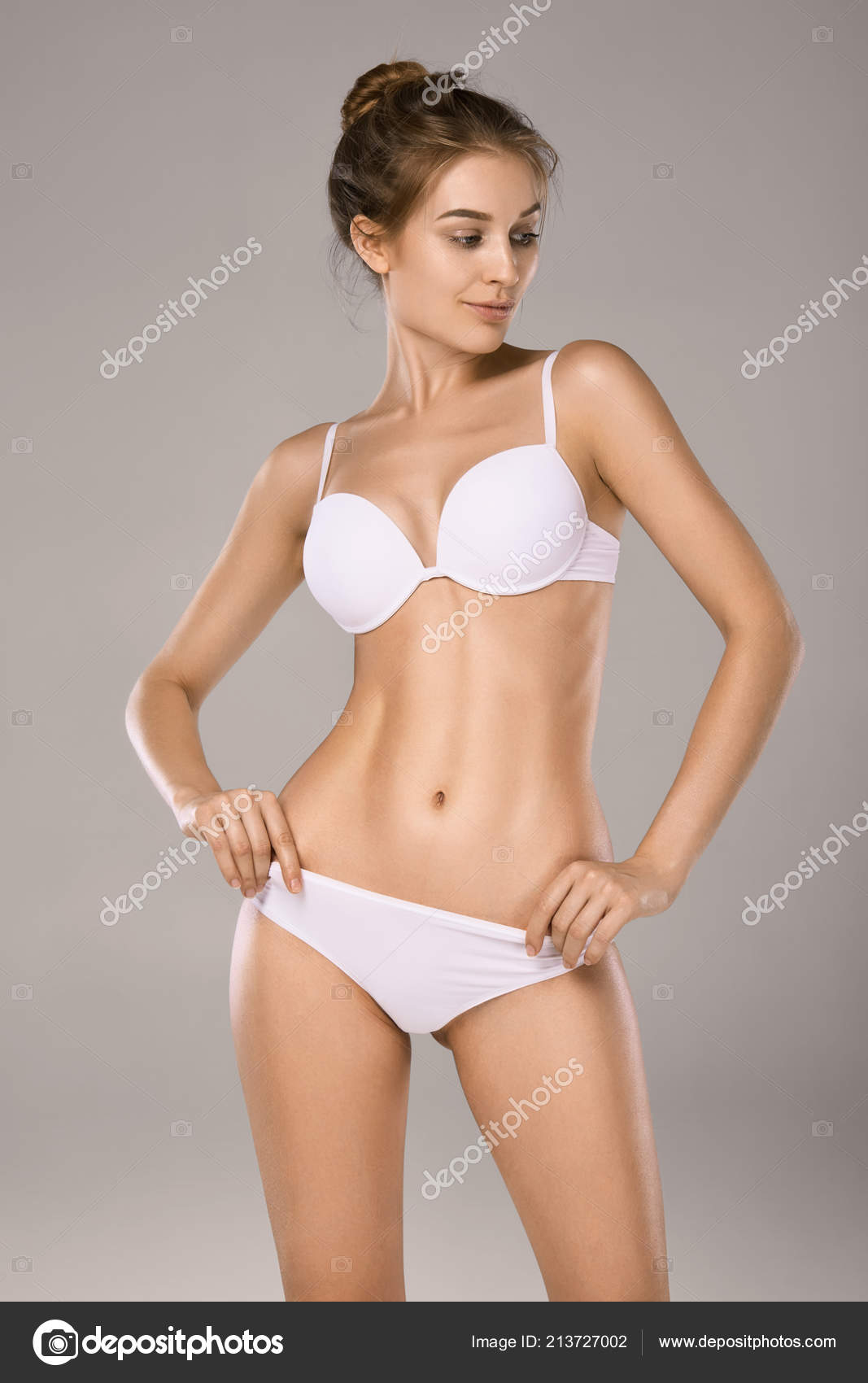 Studio Capture Beautiful Young Woman Underwear Perfect Slim Tanned