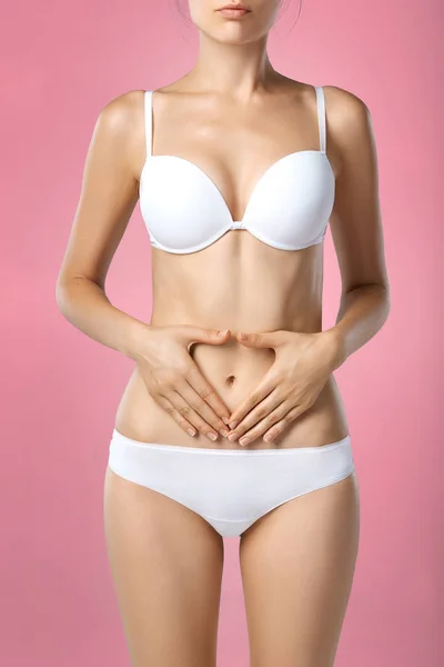 Woman Health Problem Closeup Female Fit Slim Body Panties Bra — Stock Photo, Image